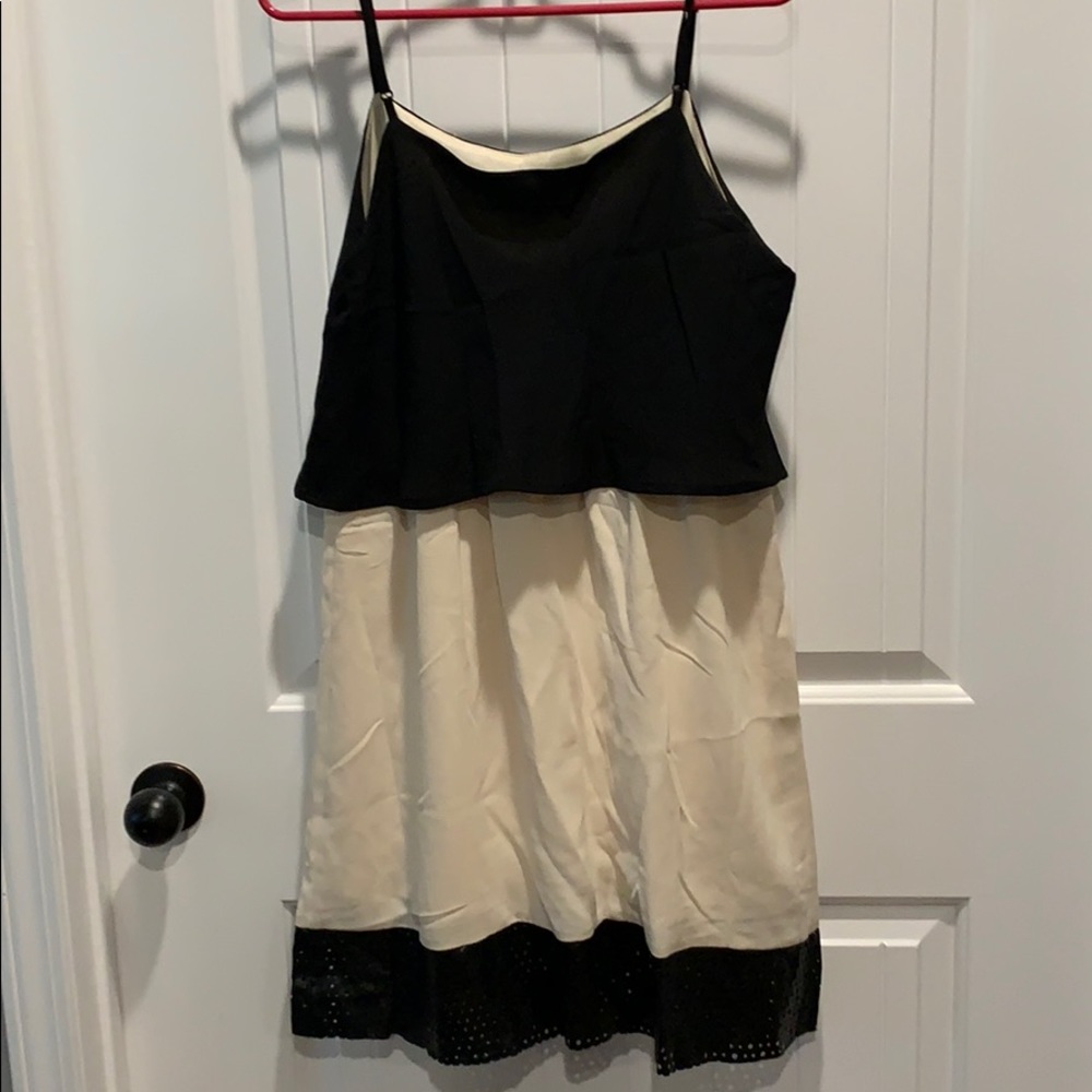 Tan and black cocktail dress